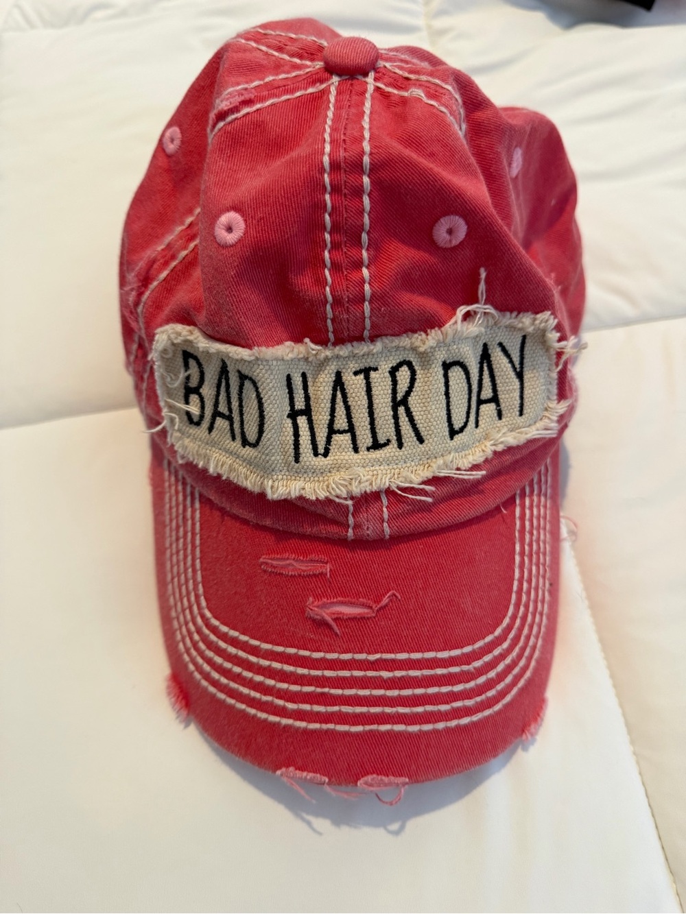 KBETHOS Red 'Bad Hair Day' Distressed Baseball Cap